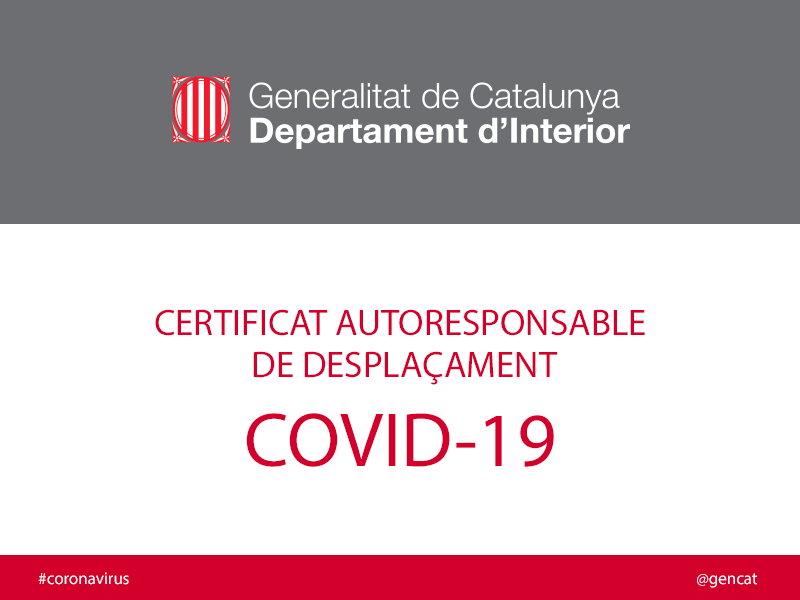 Certificat autoresponsable de desplaçament en el marc de l’estat d’alarma per la crisi sanitària per la COVID-19